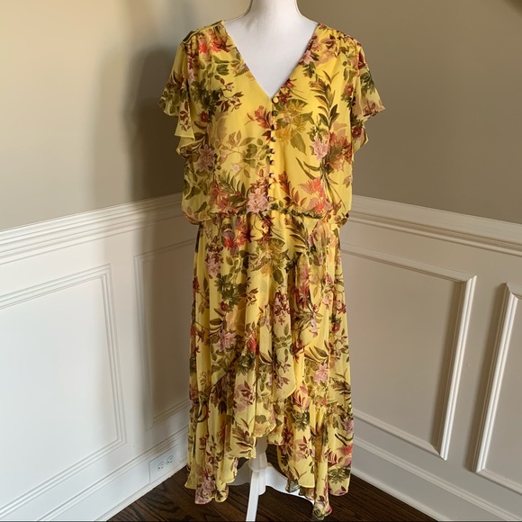 Lane Bryant Dresses & Skirts - NWOT Lane Bryant Yellow Floral Ruffle Dress